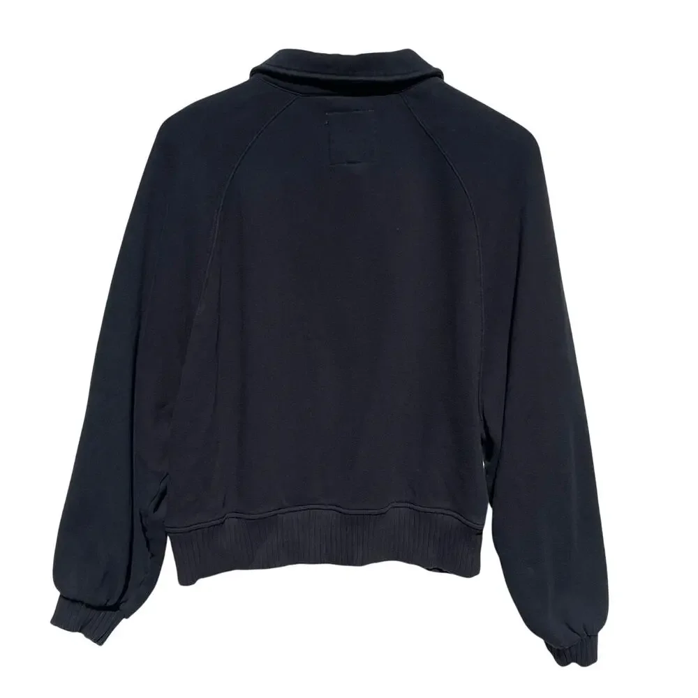 AERIE Women’s 1/4 Snap Pull On Oversized Black Sweatshirt medium - Picture 4 of 4